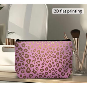 Women's Pink Gold Leopard Print Cosmetic Bag One Size